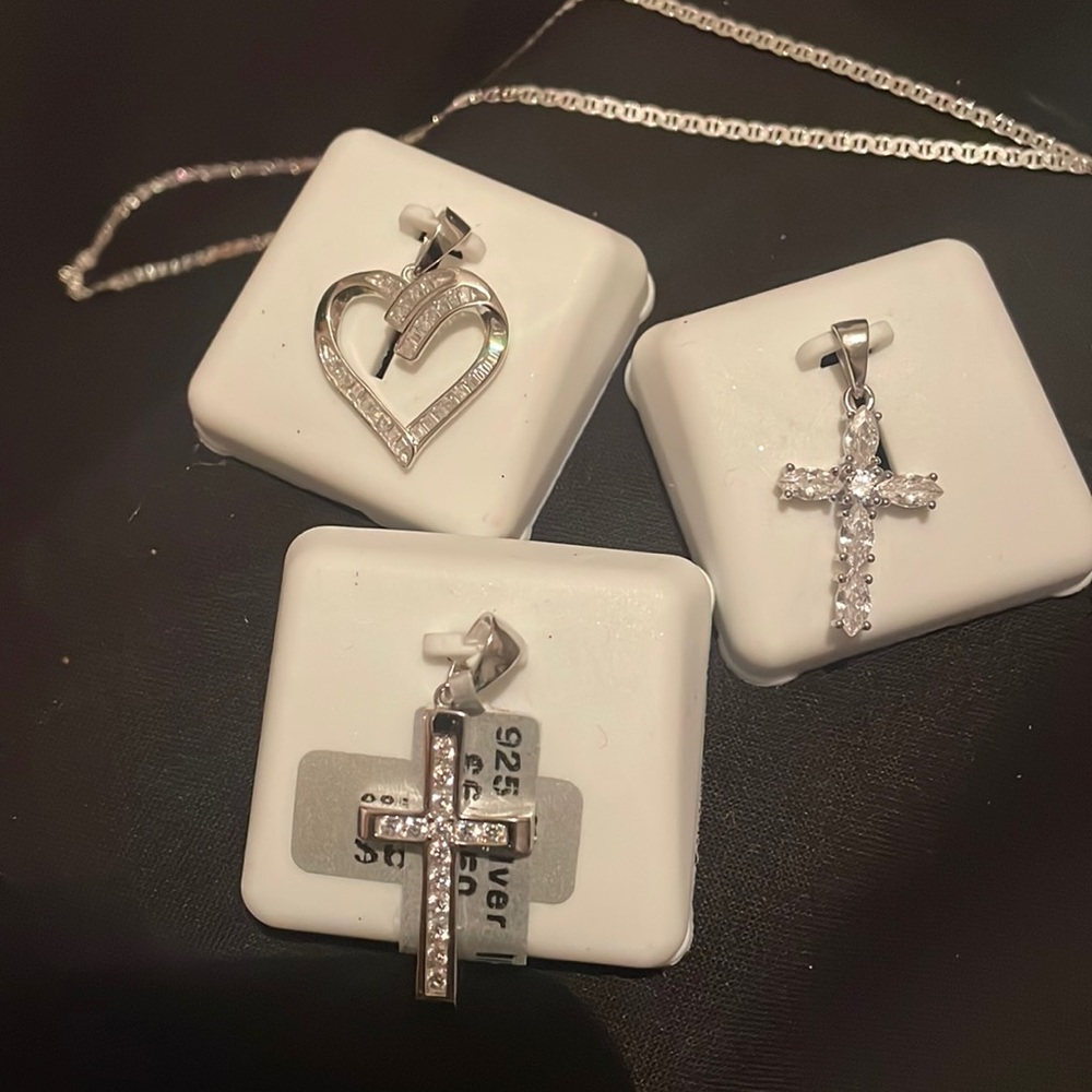 Silver Pendants, Heart/ Two styles Cross